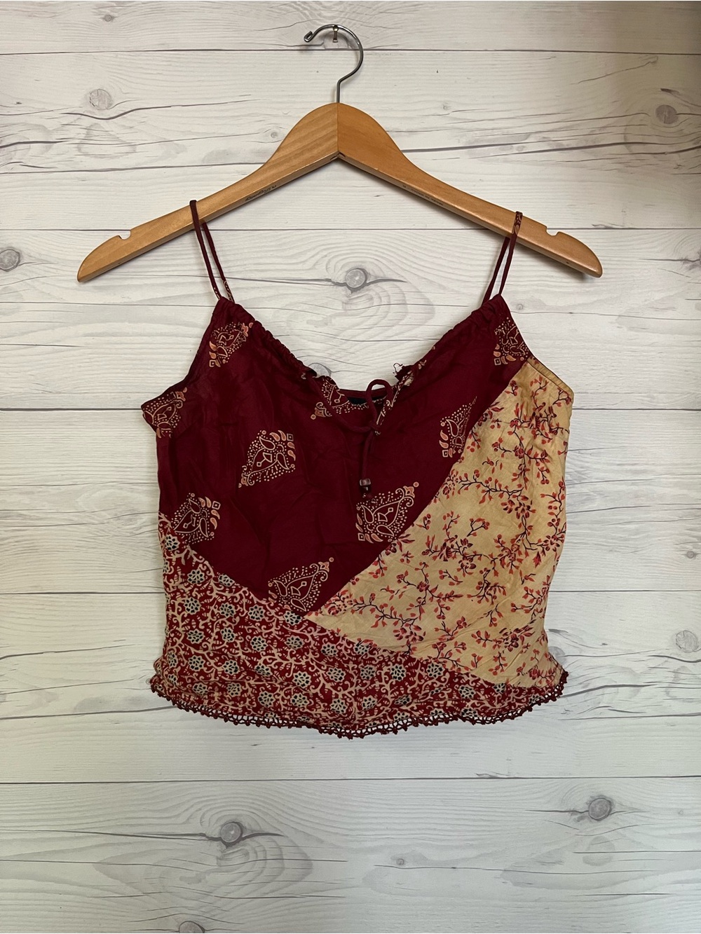 Vtg Blue Asphalt Boho Crop Top Lace Cotton India Small